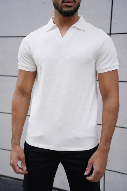 Capo Jersey Slub Cuban Polo Shirt - White