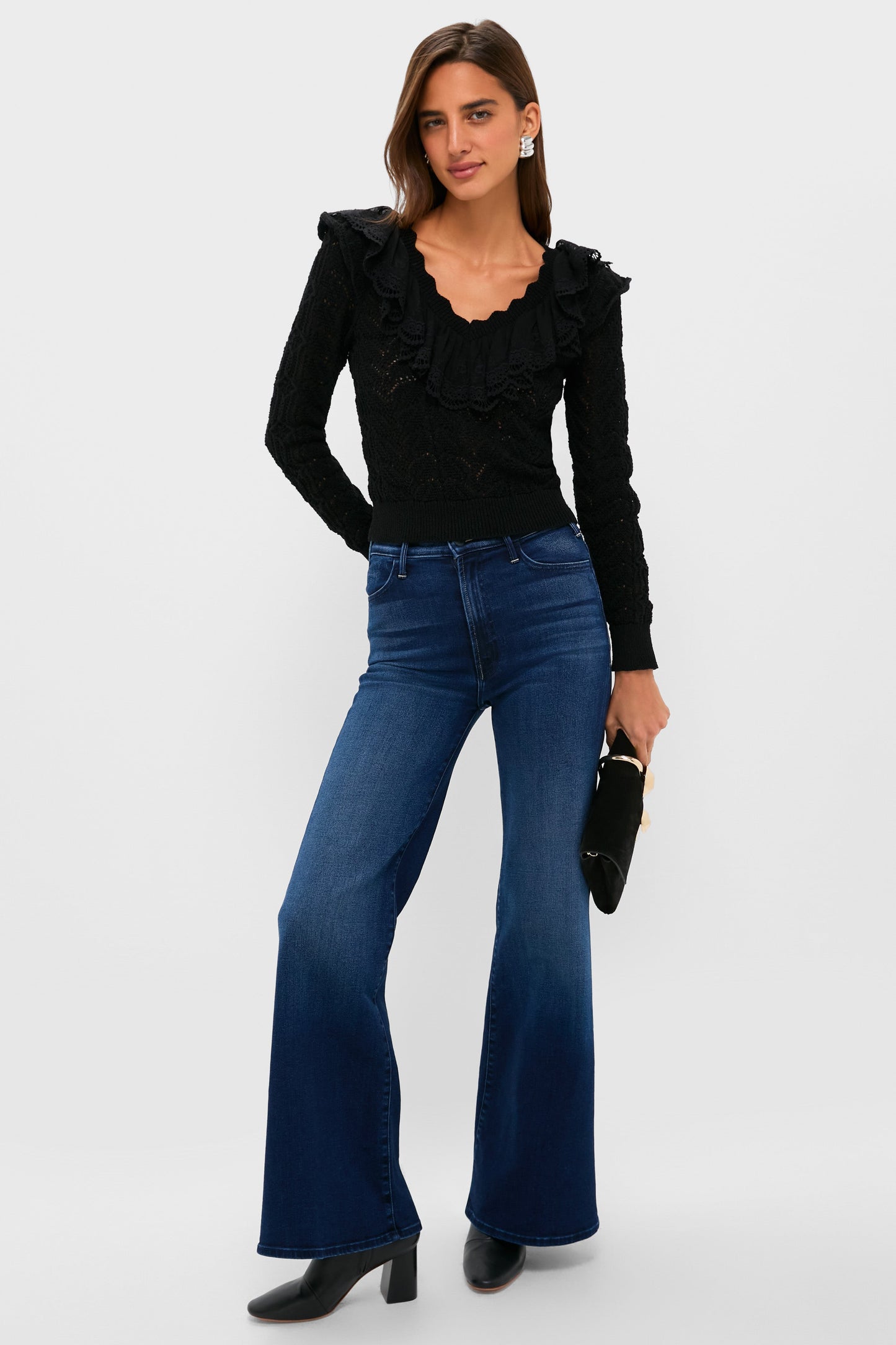 Black Pointelle Knit Sherry Top