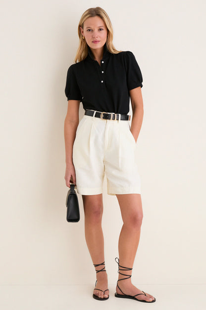 Black Pique Puff Sleeve Peggy Polo