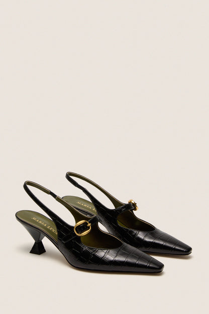 Black Natalia Sling Back Heels