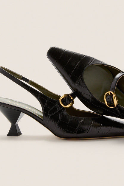 Black Natalia Sling Back Heels