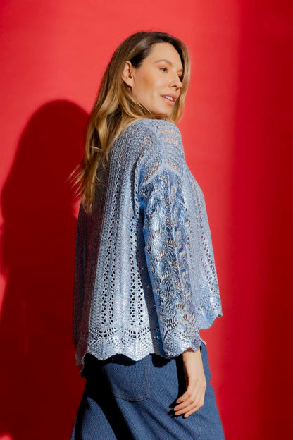 Blue Foil Scalloped Hem Top Blue S