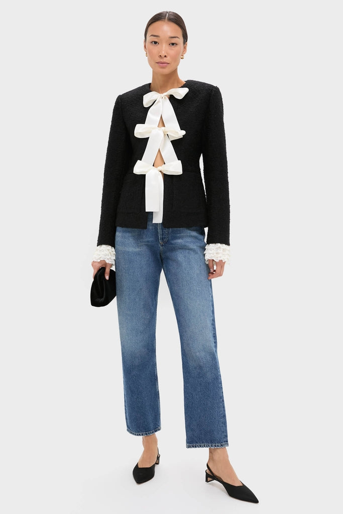 Black Seraphine Solid Bow Jacket