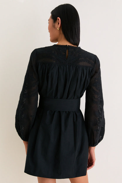 Black Patchwork Embroidered Cressida Mini Dress