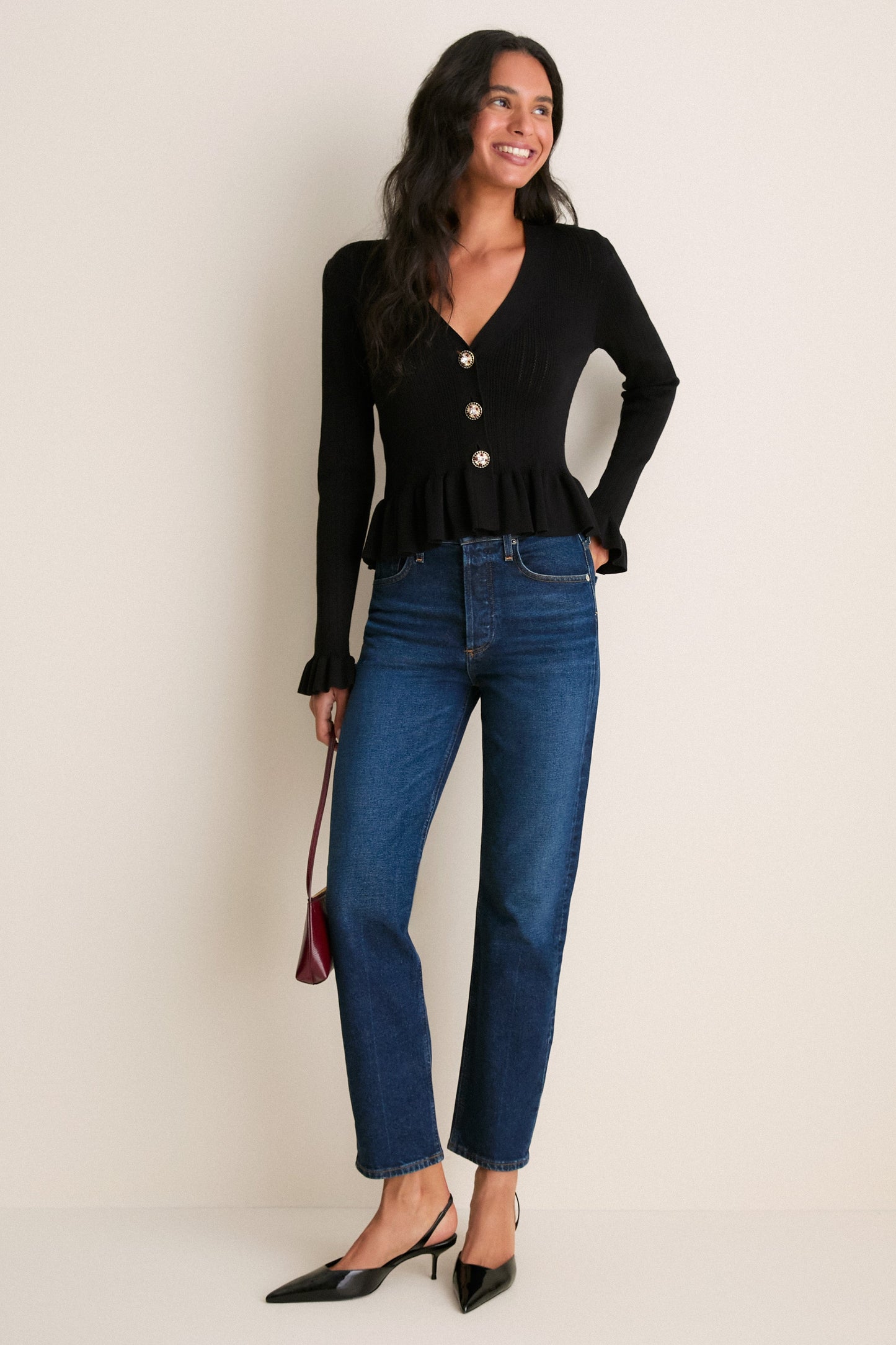 Black Bejeweled Button Sylvia Cardigan