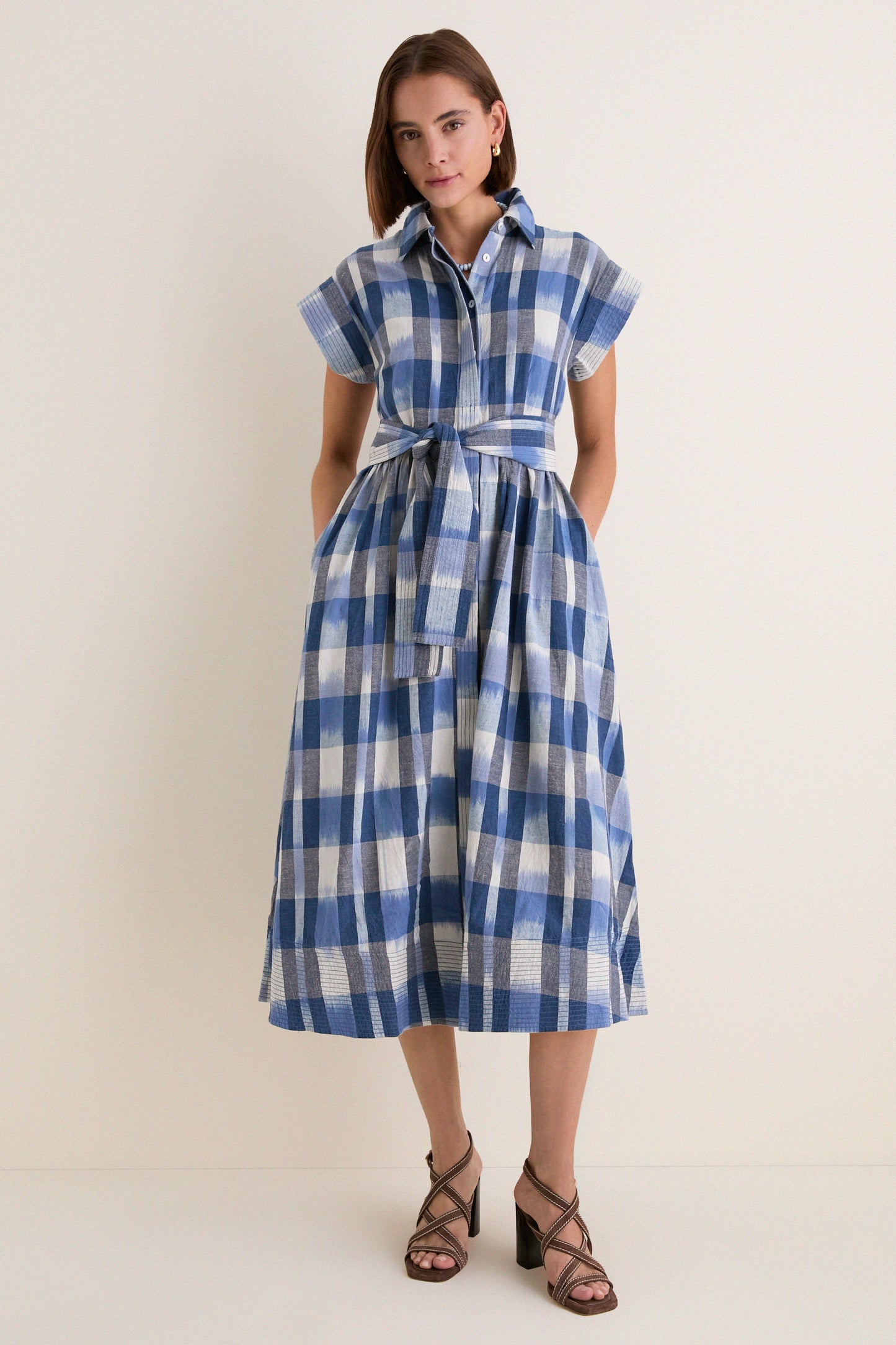 Beckett Navy Belted Shirt Dress