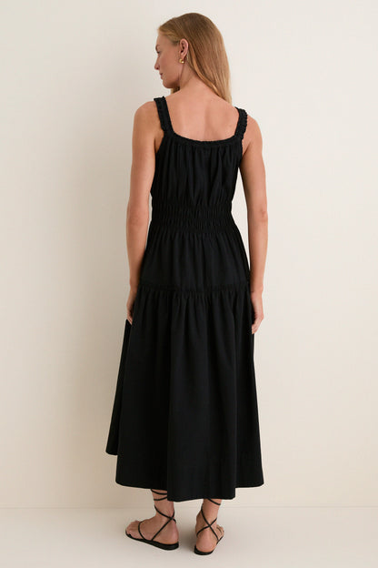 Black Seersucker Landis Dress