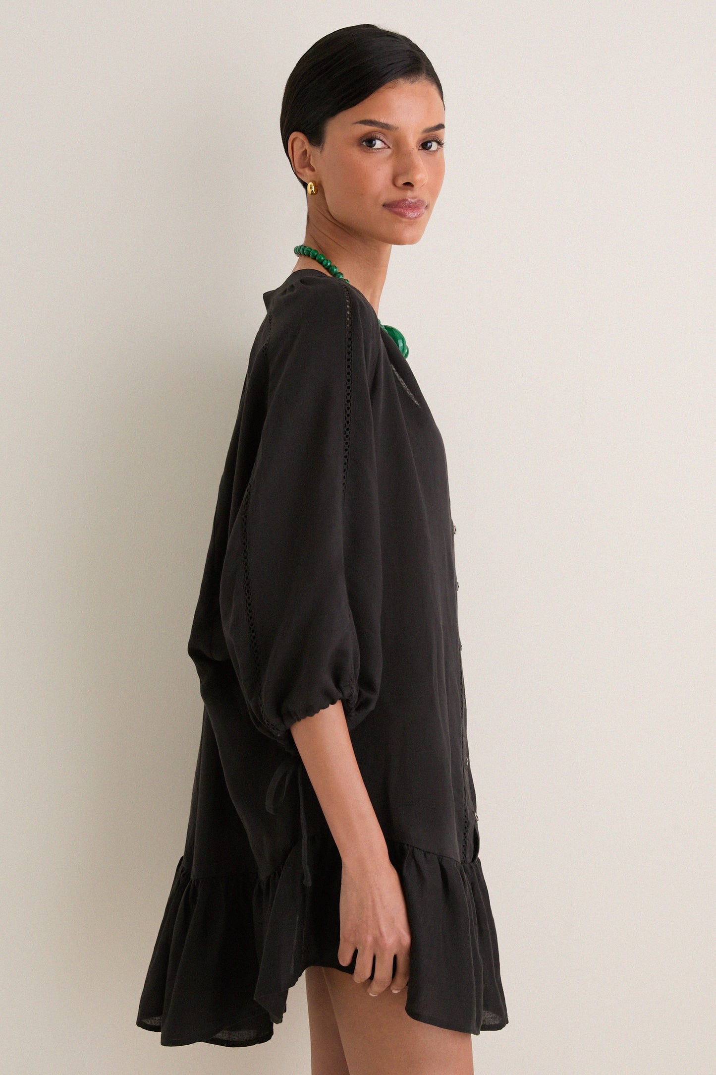 Black La Ponche Frill Mini Dress