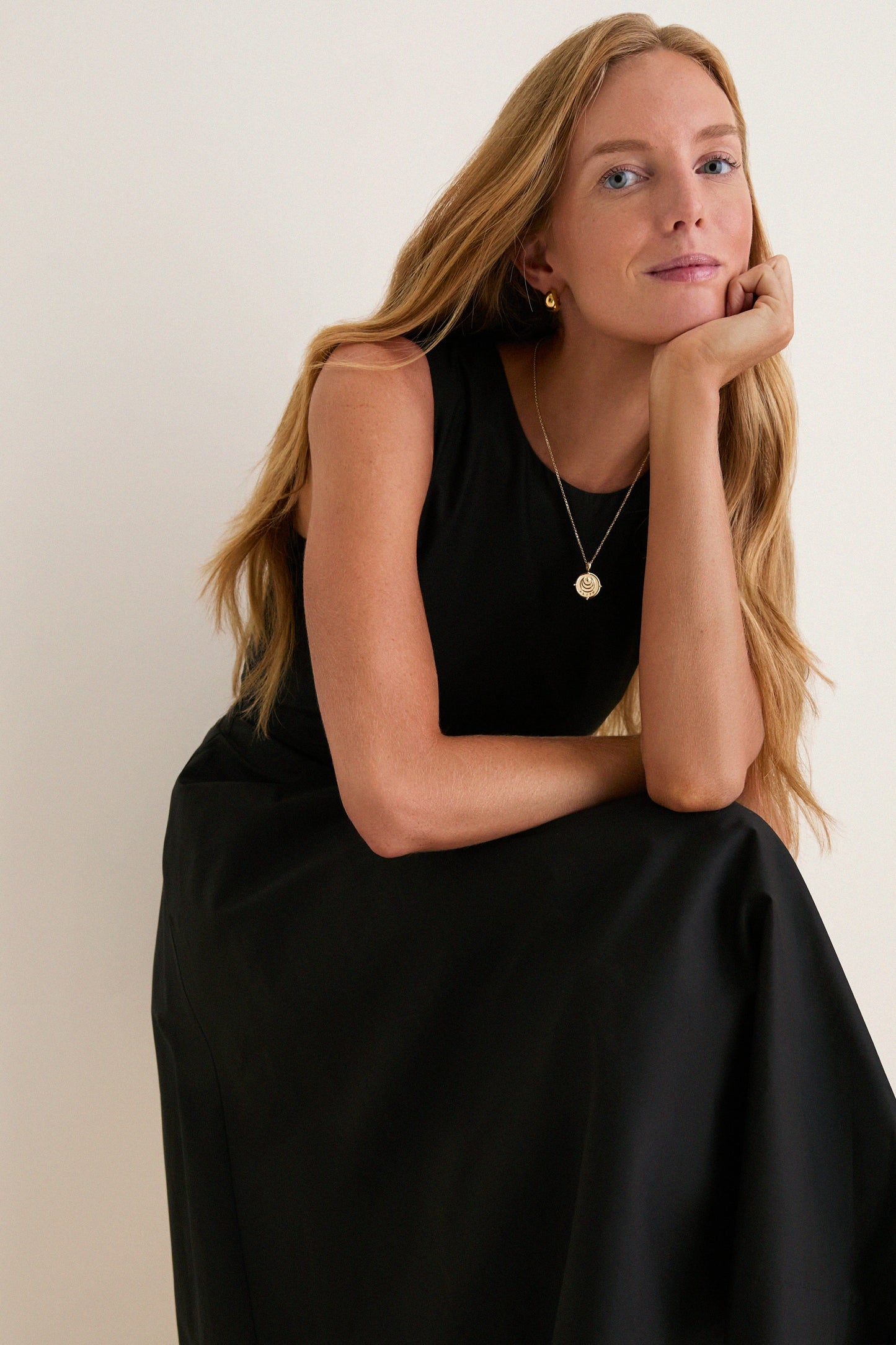 Black Cotton Poplin Stella Midi Dress
