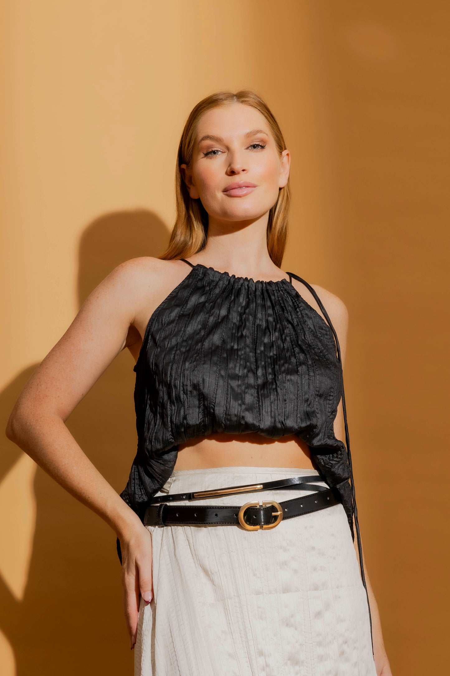 Black Crinkle Drawstring Cami