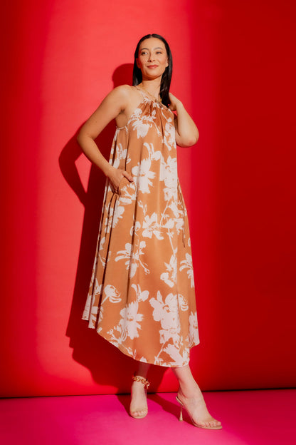 Beige Floral Drawstring Bella Dress Beige Floral