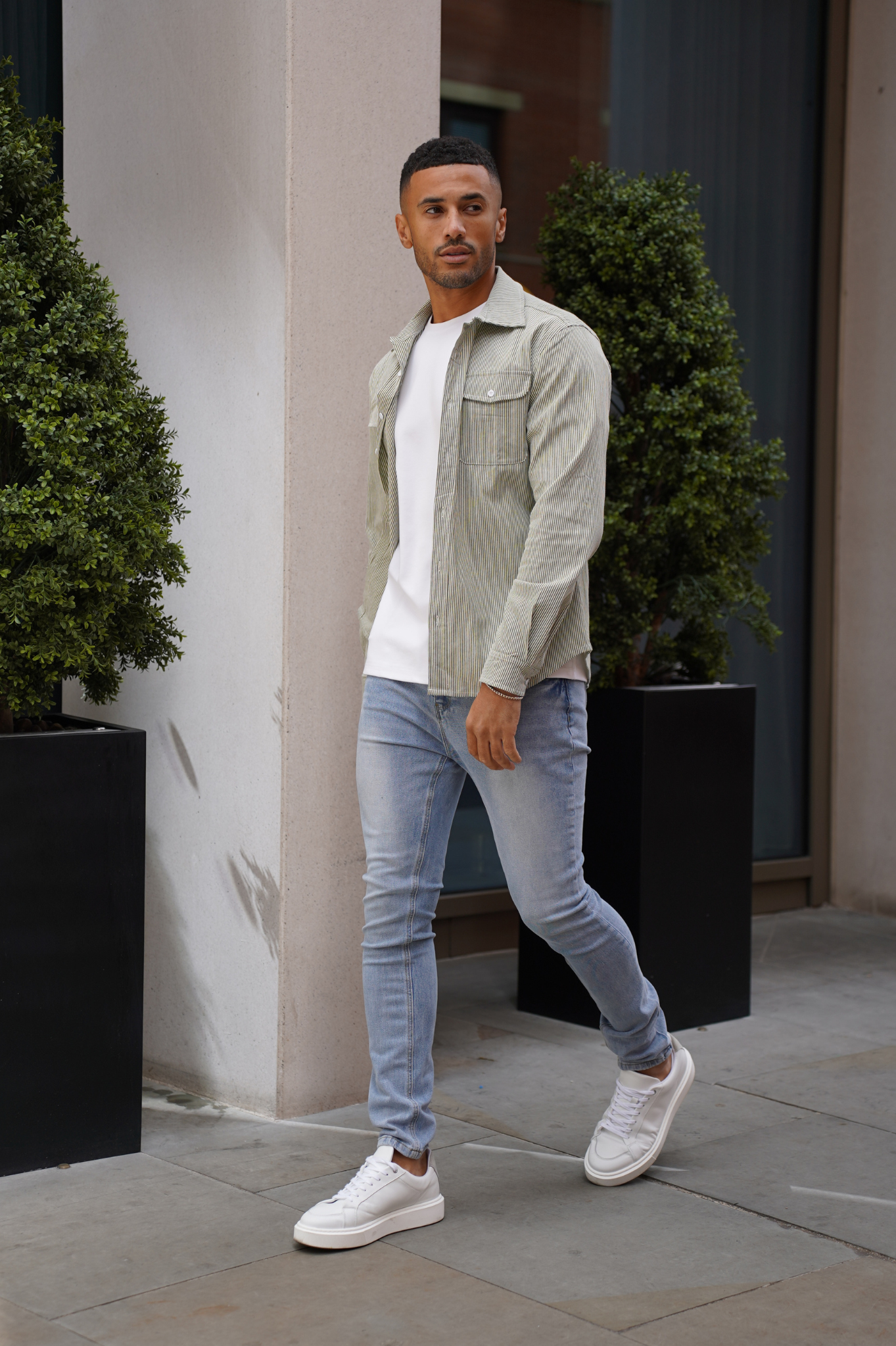 Capo LINEN LINED OVERSHIRT - Olive/White