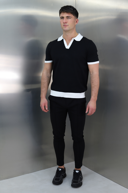 Capo Egyptian Cotton Contrast Cuban Collar Polo Shirt - Black