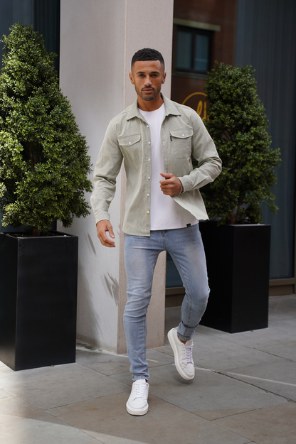 Capo LINEN LINED OVERSHIRT - Olive/White