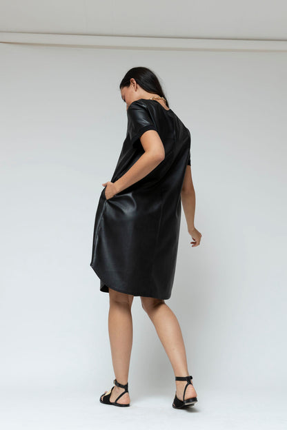 Black Faye Vegan Leather Tee Dress - Sale