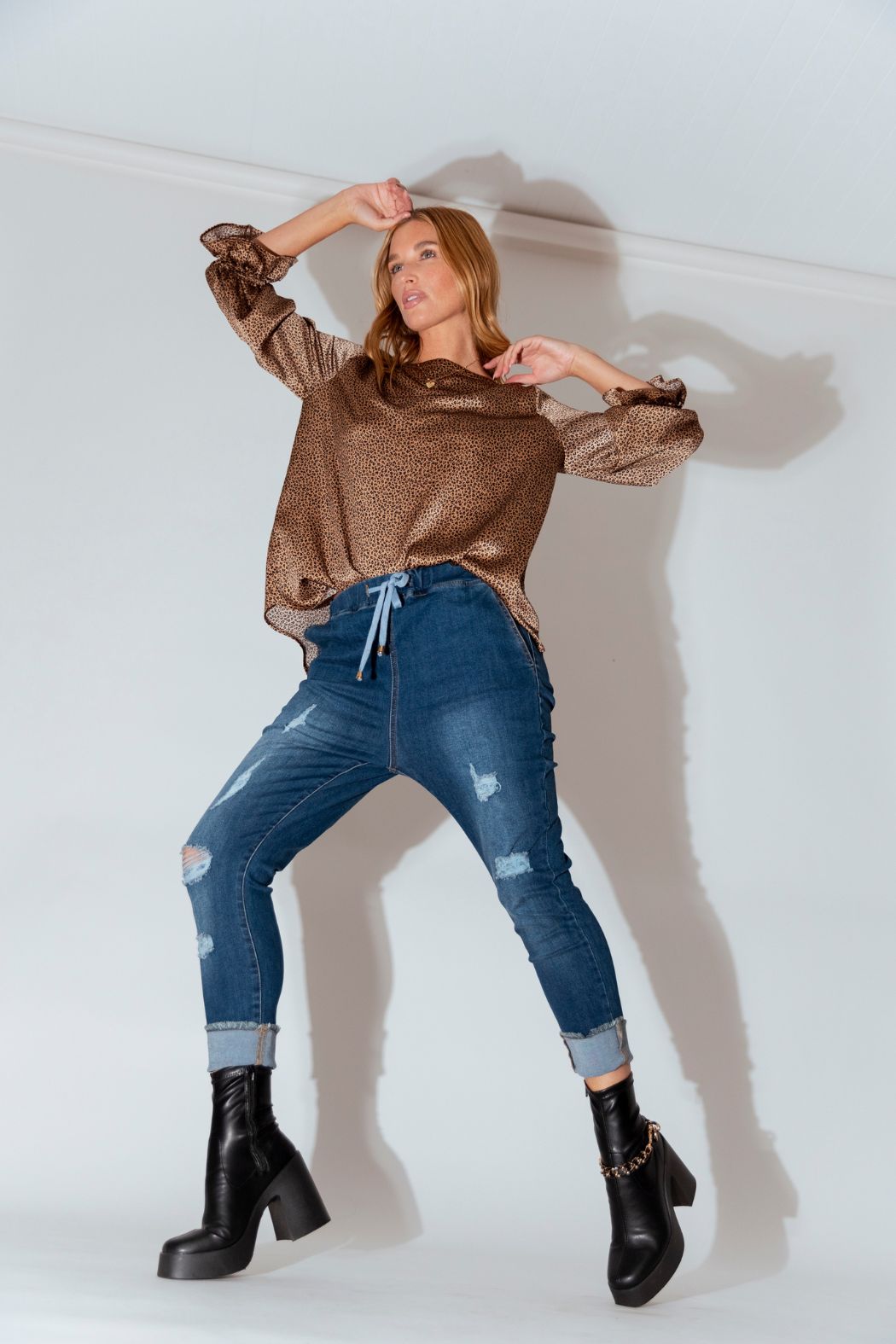 Brown Sienna Print V Top - Sale