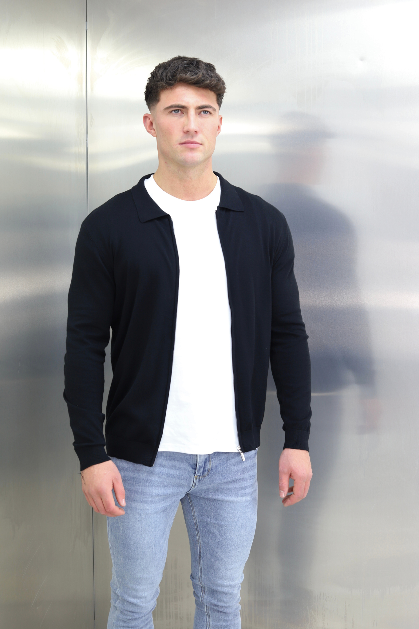 Capo Egyptian Cotton Full Zip Jacket - Black