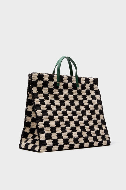 Black and Cream Crochet Checker Summer Simple Tote