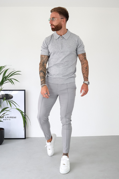 Capo Egyptian Cotton SS Zip Polo Shirt - Grey