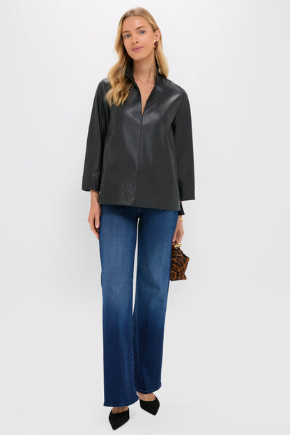 Black Leather Margot Top