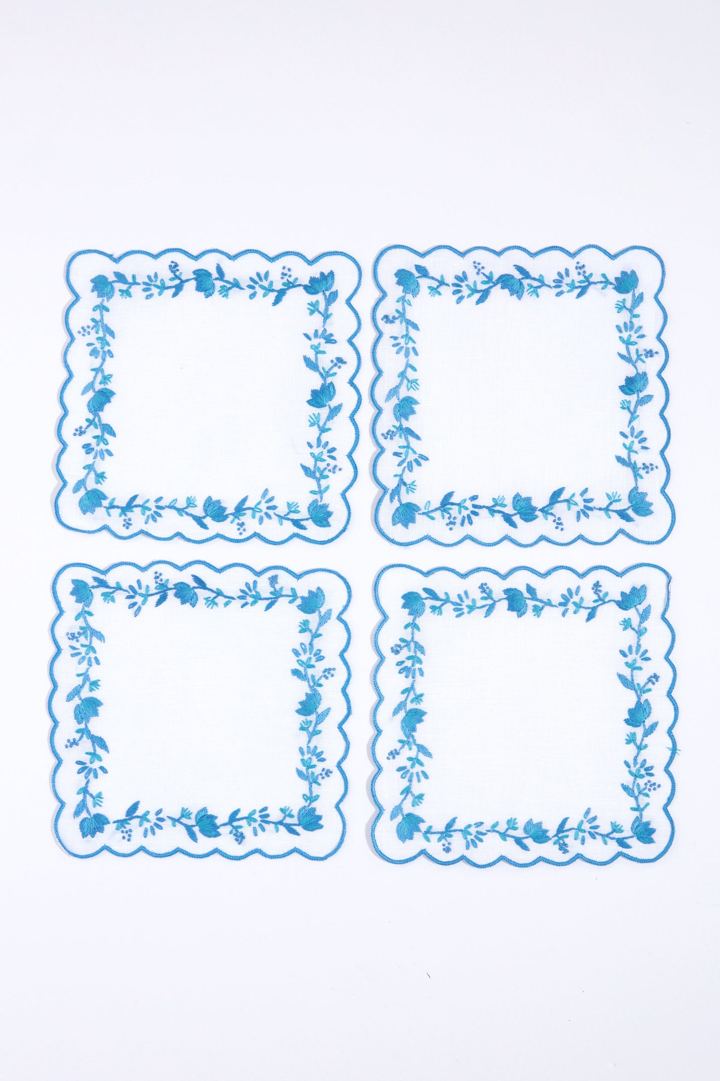 Blue and White Floral Cocktail Napkins Set of 4
