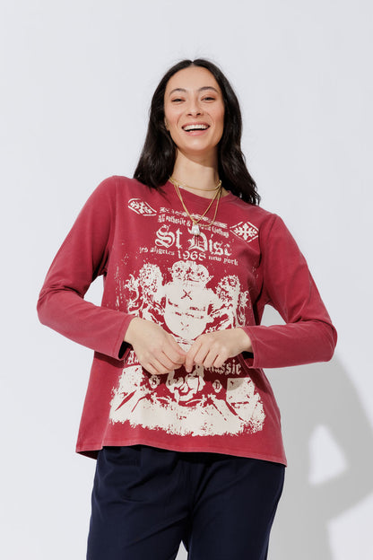 Burgundy Washed Cotton Band T-Shirt