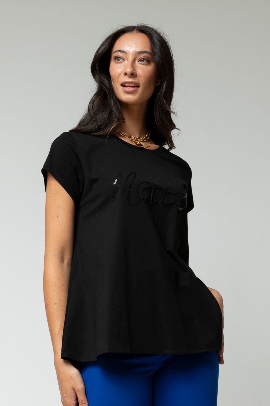 Black Motto Sequined T Shirt - Final Sale