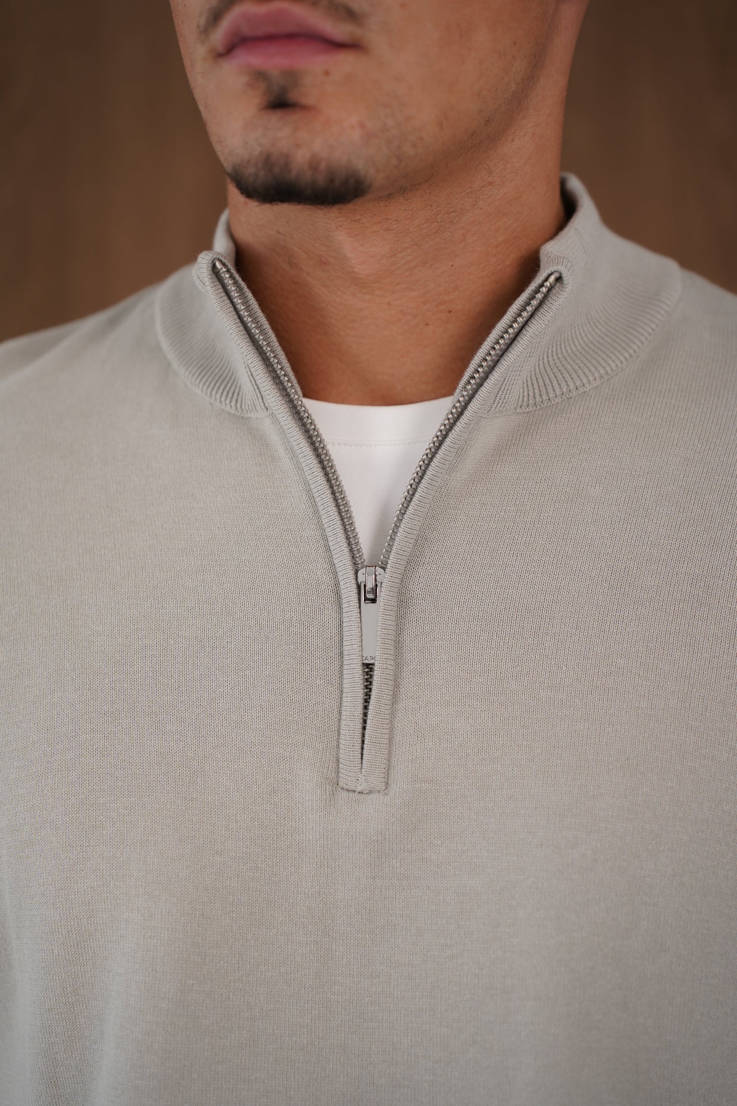 Capo Egyptian Cotton 1/4 Zip Top - Stone