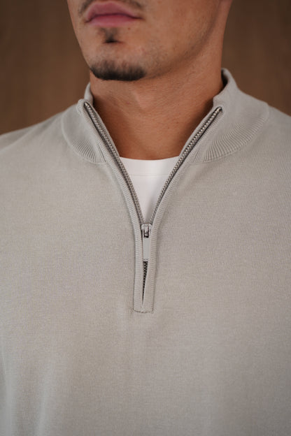 Capo Egyptian Cotton 1/4 Zip Top - Stone