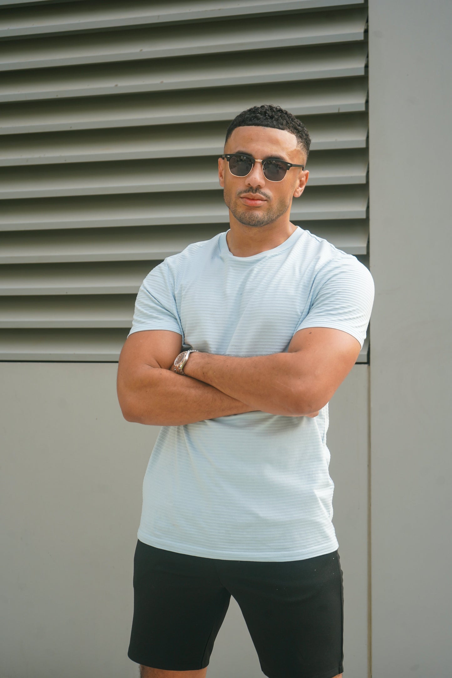 Capo Mercerised Ribbed T-Shirt - Light Blue