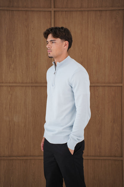Capo Egyptian Cotton 1/4 Zip Top - Sky Blue