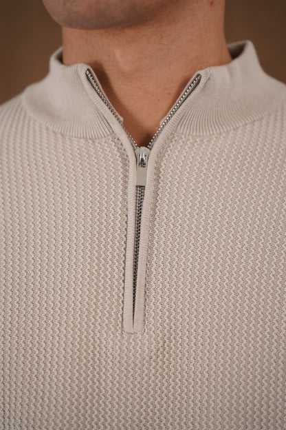 Capo TWIST Cotton 1/4 Zip Jumper - Stone