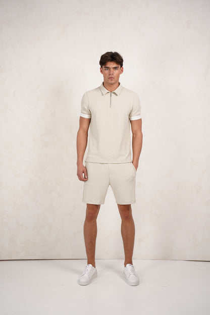 Capo Textured Tape Shorts - Light Beige
