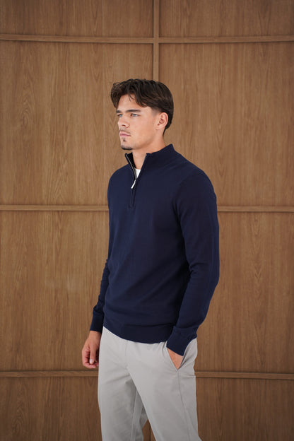 Capo Egyptian Cotton 1/4 Zip Top - Navy