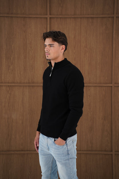 Capo Ribbed 1/4 Zip Jumper - Black