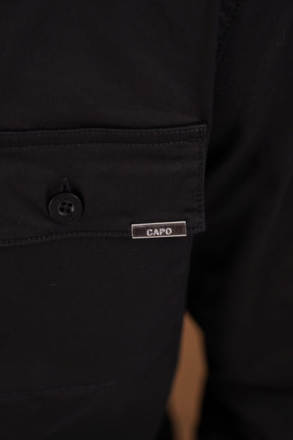Capo Cotton Cargo Overshirt - Black