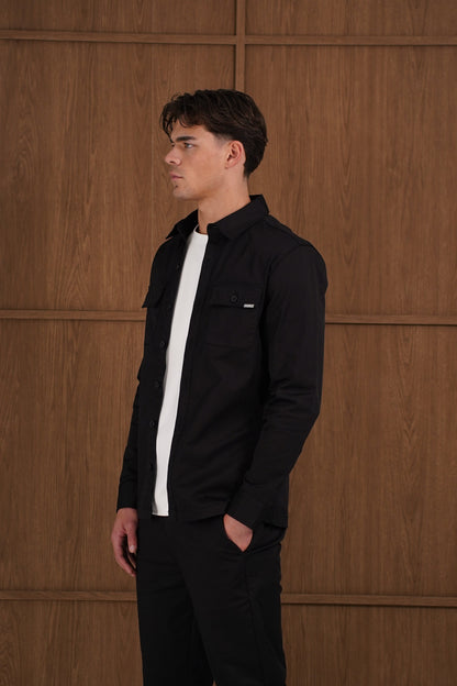 Capo Cotton Cargo Overshirt - Black