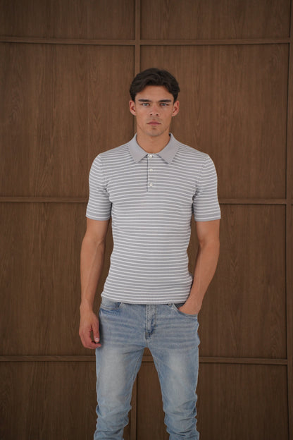Capo Stripped Button Polo Shirt - Grey