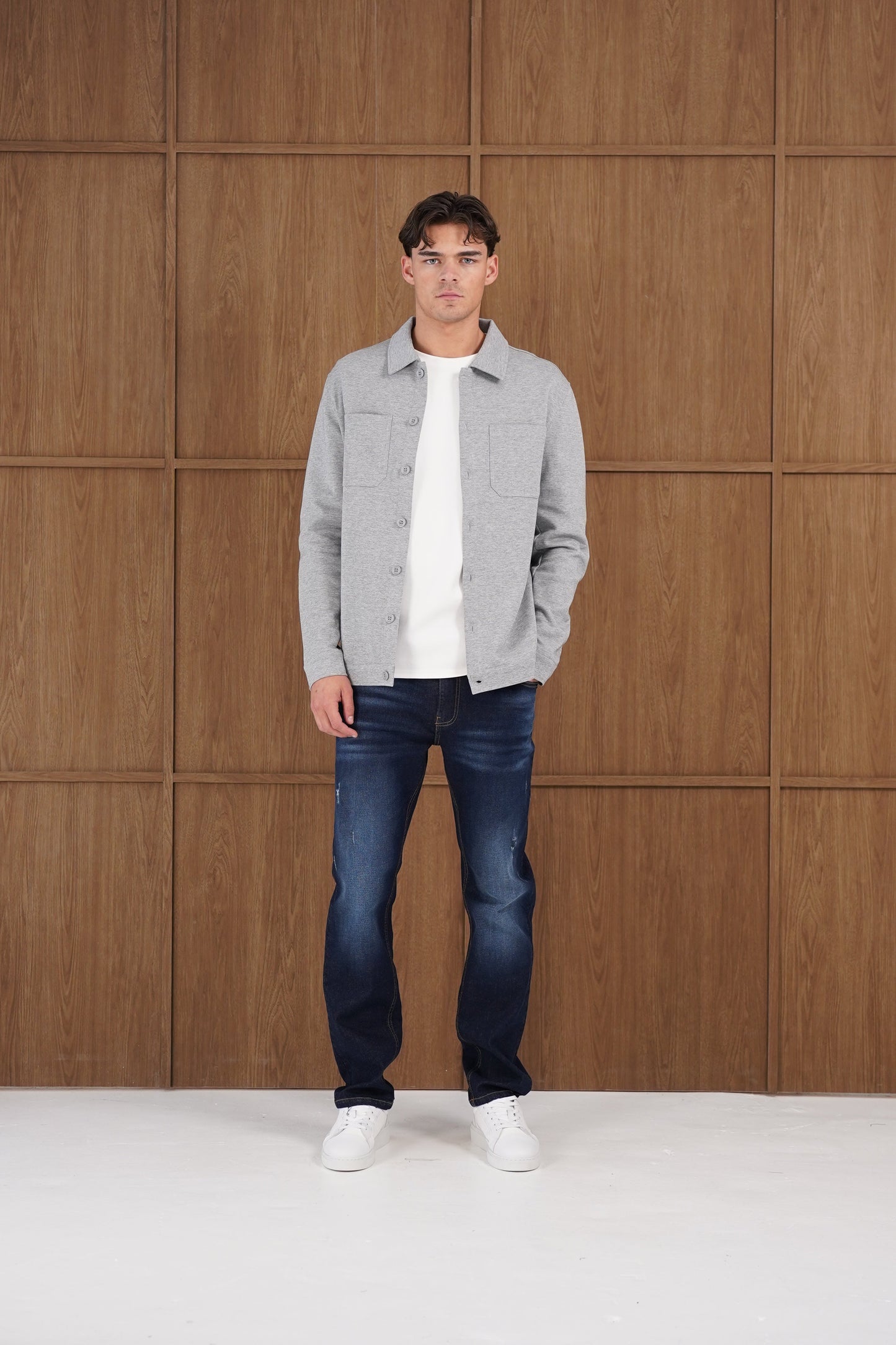 Capo Smart Button Overshirt - Light Grey