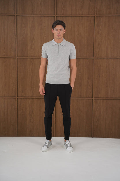 Capo Egyptian Cotton SS Zip Polo Shirt - Grey