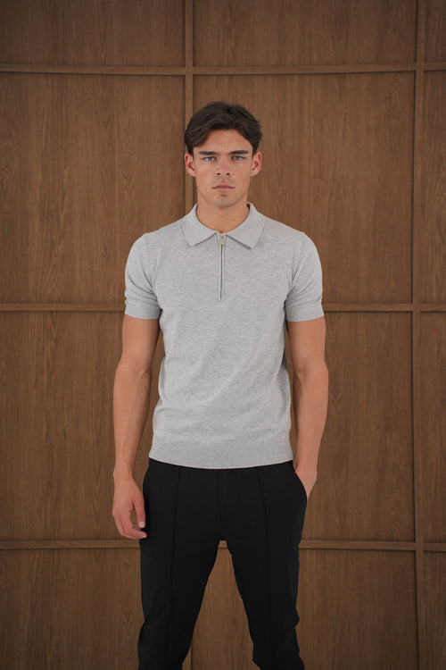Capo Egyptian Cotton SS Zip Polo Shirt - Grey