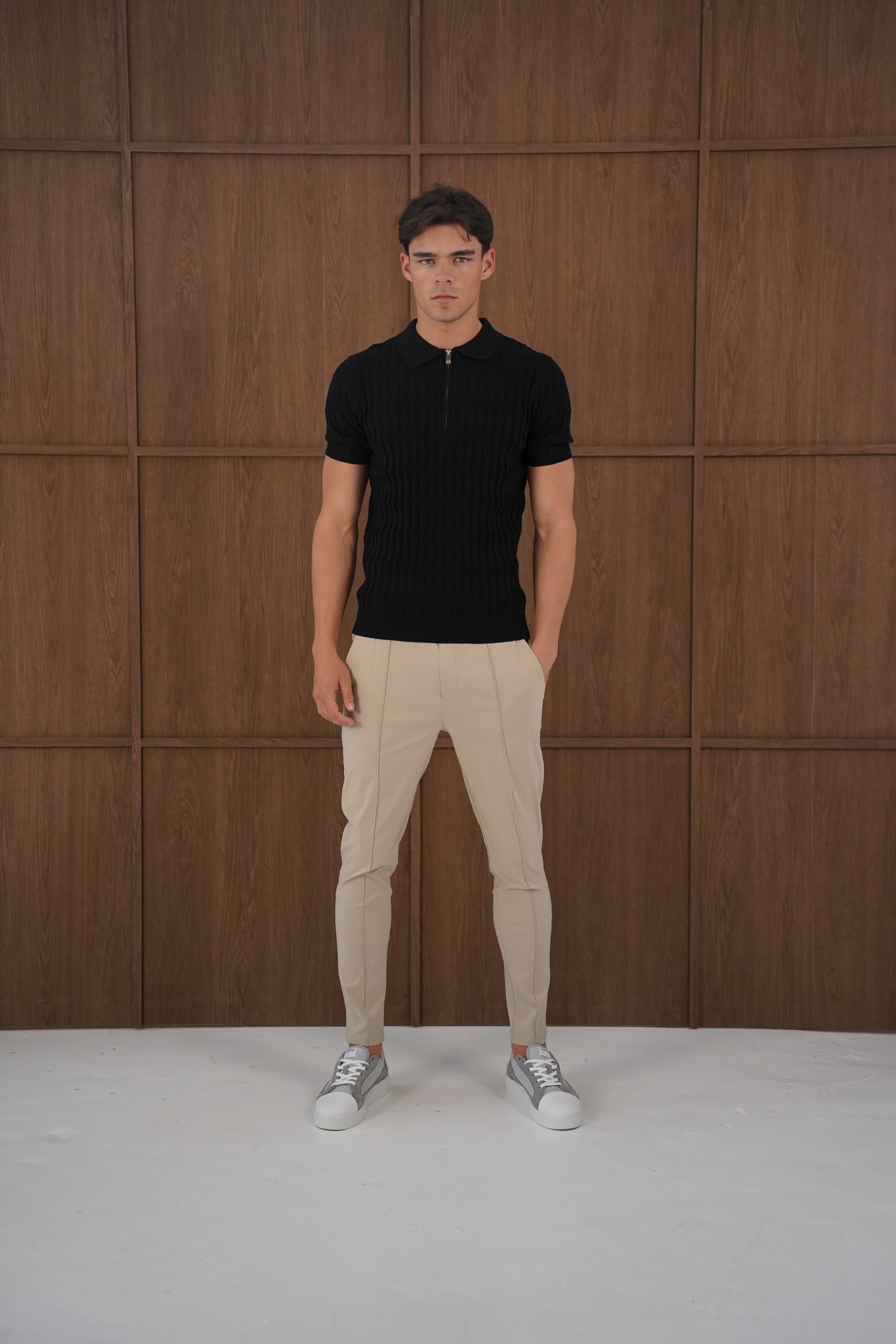 Capo Egyptian Cotton SS Zip Polo Shirt - Black