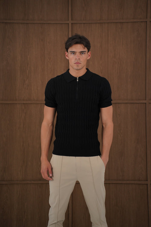 Capo Egyptian Cotton SS Zip Polo Shirt - Black