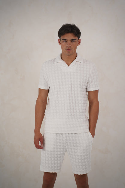 Capo Towelling Diamond Revere Polo Shirt - White