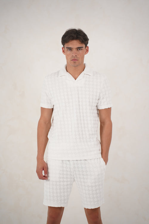Capo Towelling Diamond Revere Polo Shirt - White