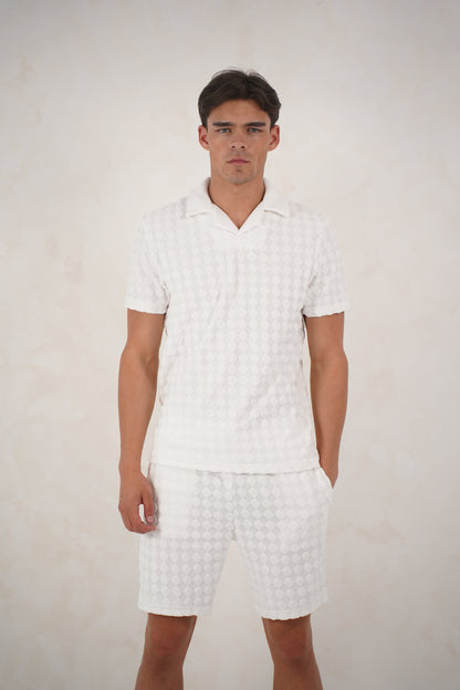 Capo Towelling Diamond Revere Polo Shirt - White