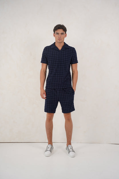 Capo Towelling Diamond Revere Polo Shirt - Navy