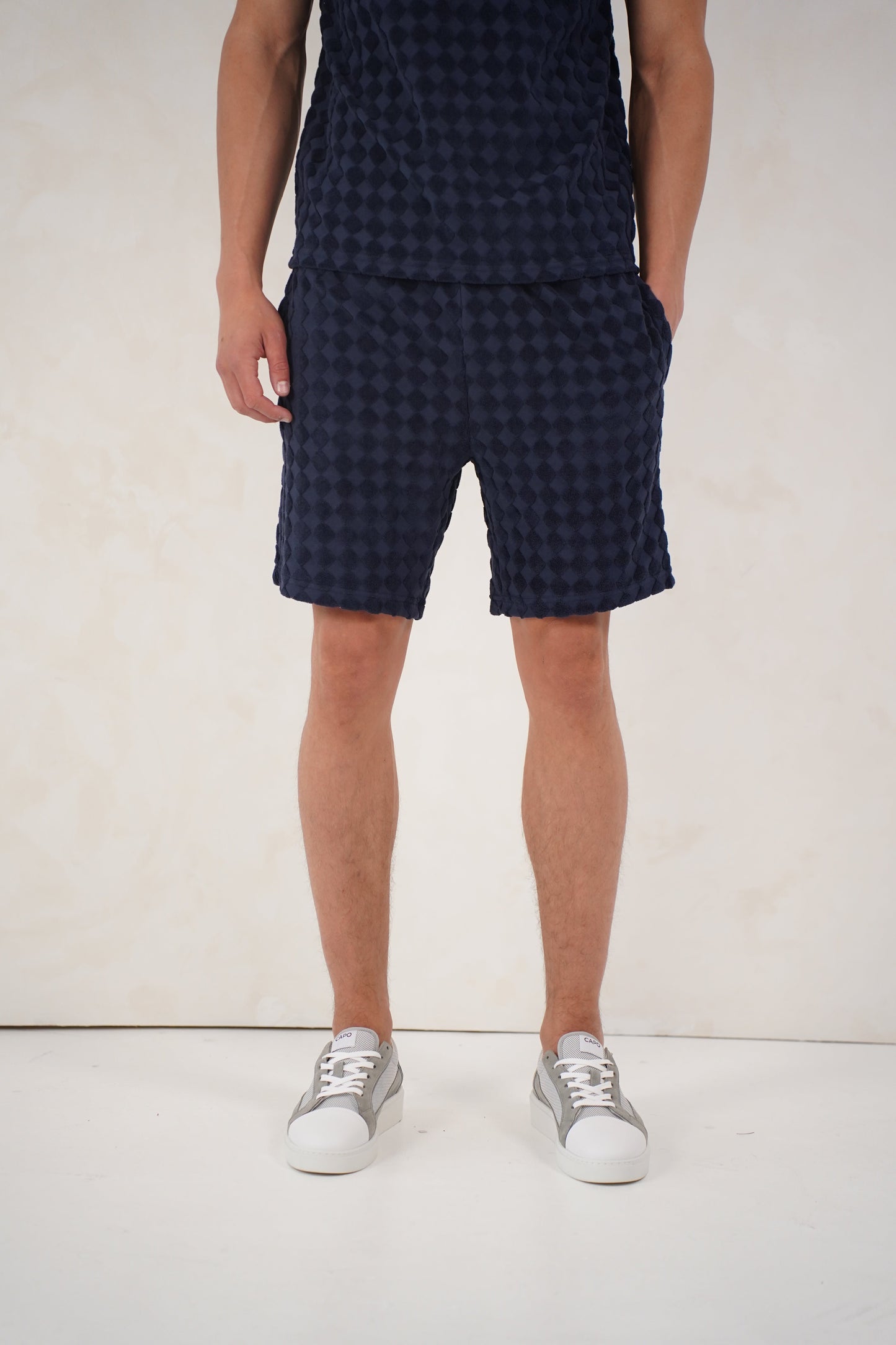 Capo Towelling Diamond Revere Shorts - Navy