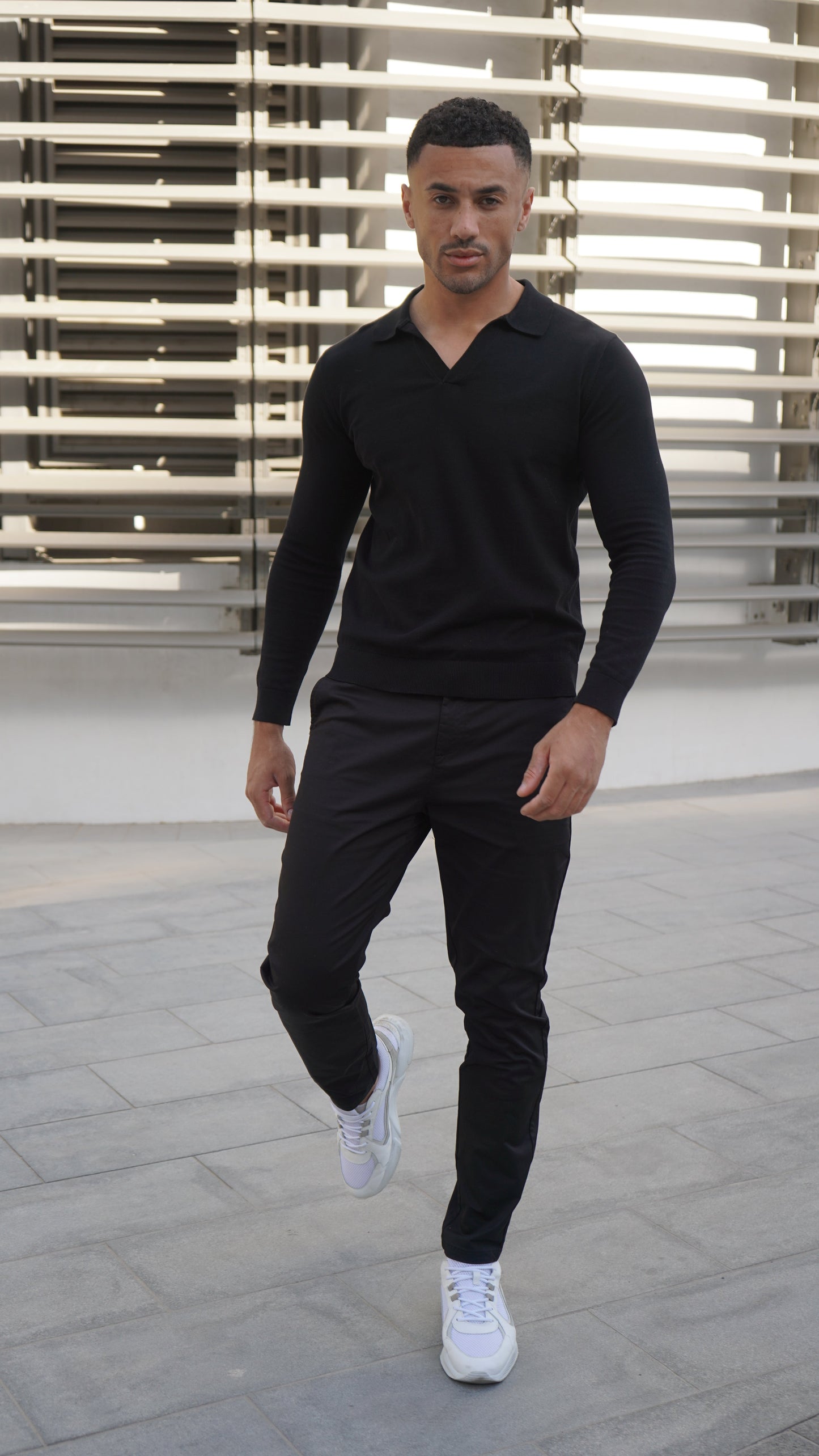 Capo Egyptian Cotton Cuban Collar LS Polo Shirt - Black