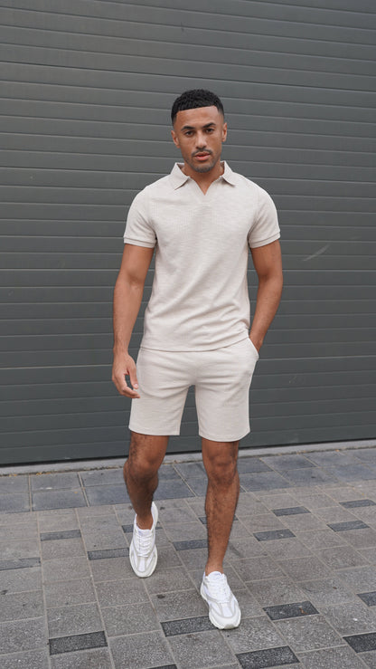 Capo Jersey Slub Cuban Polo Shirt - Stone Grey